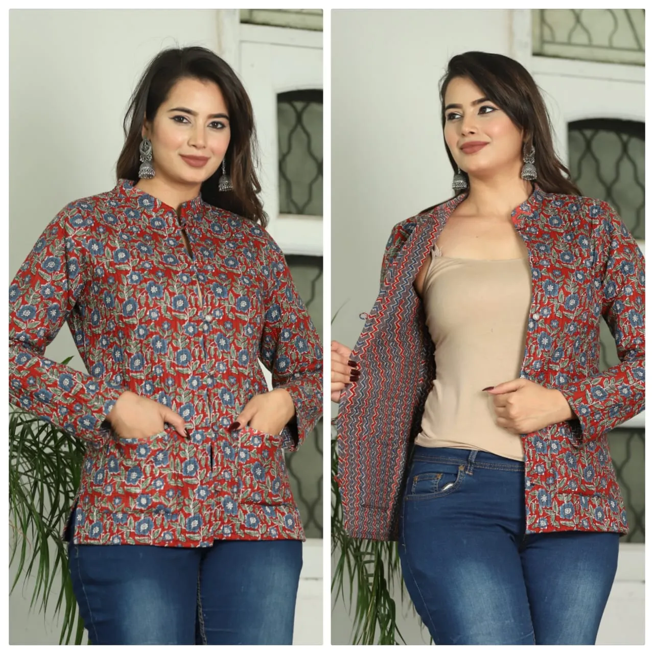 Women's Cotton Quilted Reversible Floral Jacket – Stylish & Comfortable