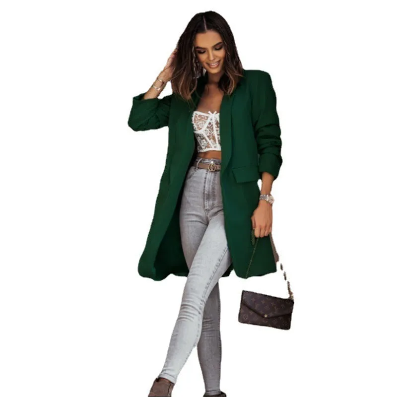 Women's Fashion Long Sleeved Suit Coat Windbreaker