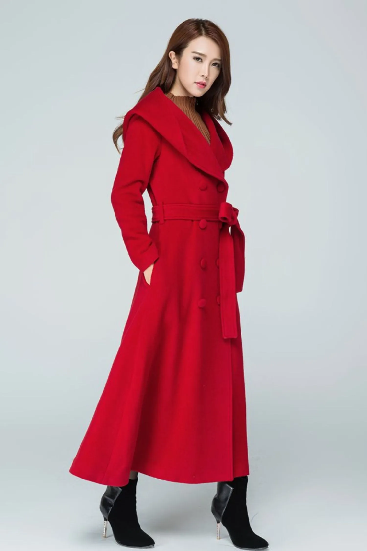 Women's long trench coat with hood 1602#