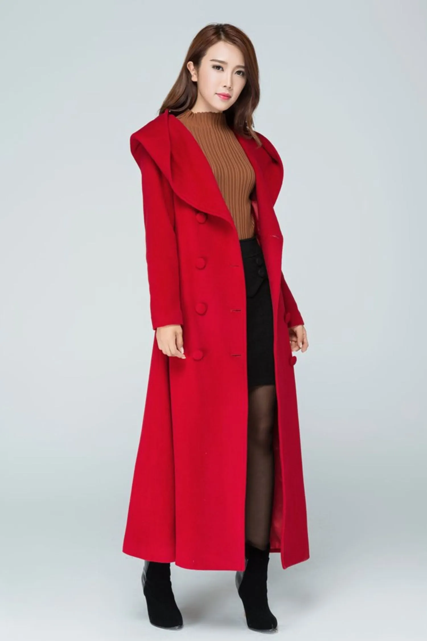 Women's long trench coat with hood 1602#