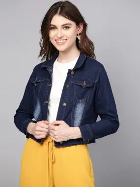 Women'S Navy Blue Washed Denim Jacket 2