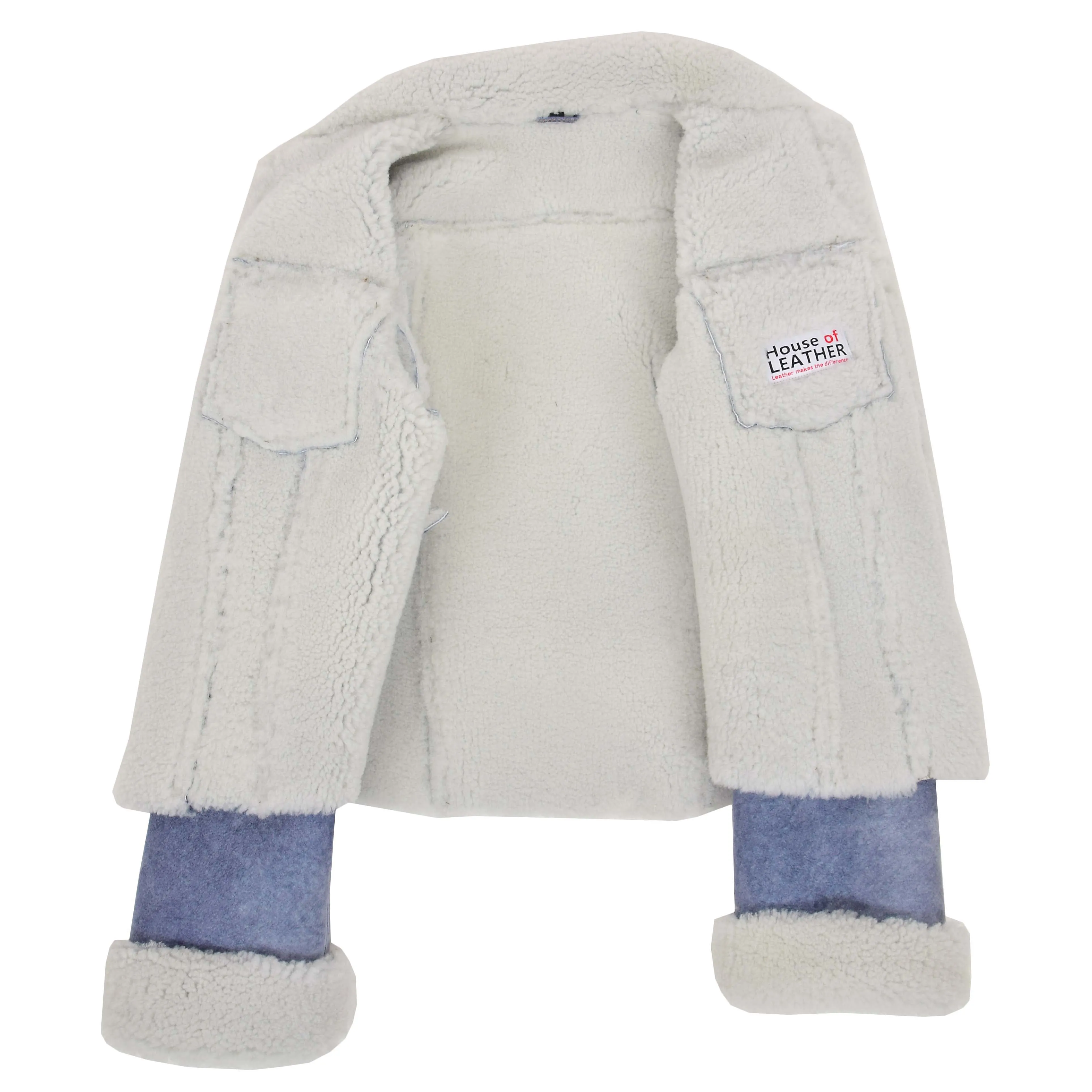 Womens Real Sheepskin Trucker Jacket Kylie Denim Blue