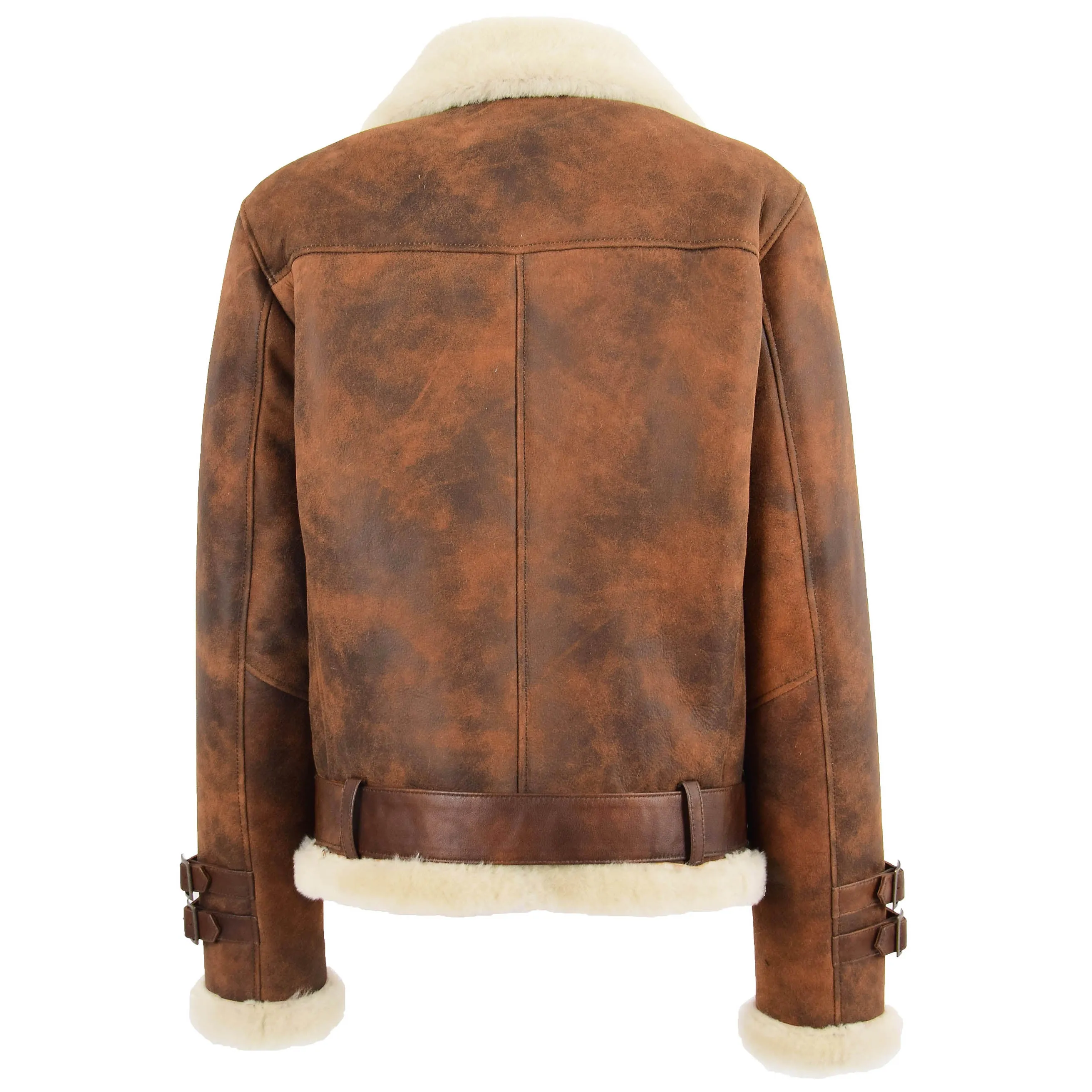 Womens Sheepskin Aviator Cross Zip Pilot Jacket Lena Vintage Brown