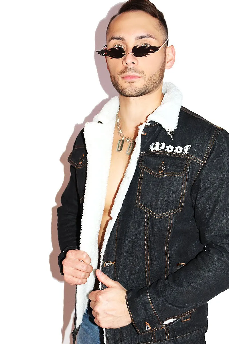 Woof Sherpa Denim Jacket- Dark Blue