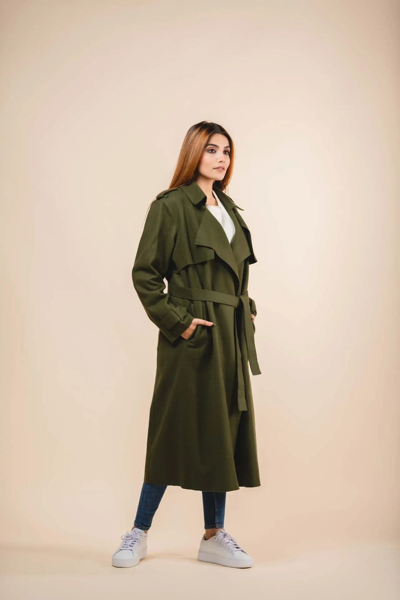 wool longline trench coat