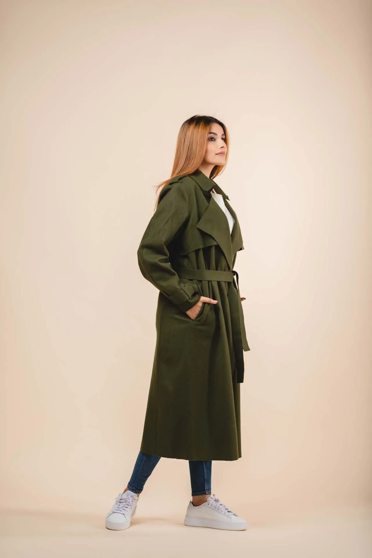 wool longline trench coat