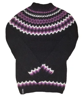 Wool Sweater pullover - Black with white and purple