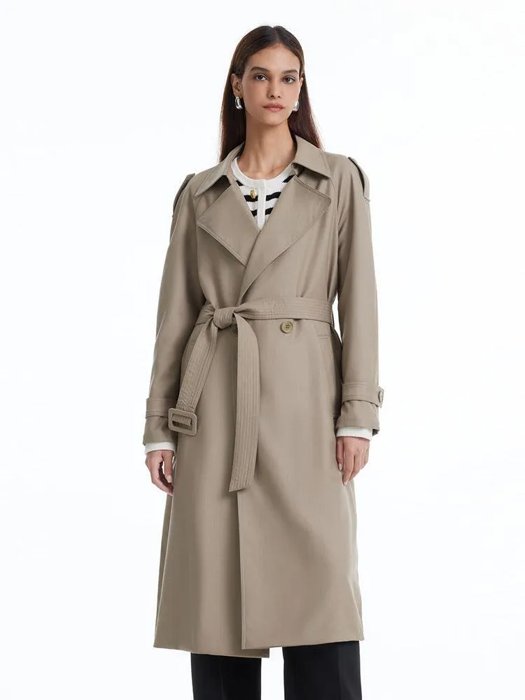 Worsted Wool Trench Double-Breasted Coat