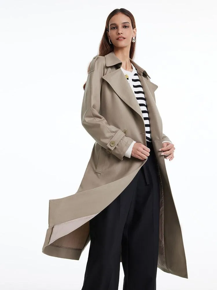 Worsted Wool Trench Double-Breasted Coat