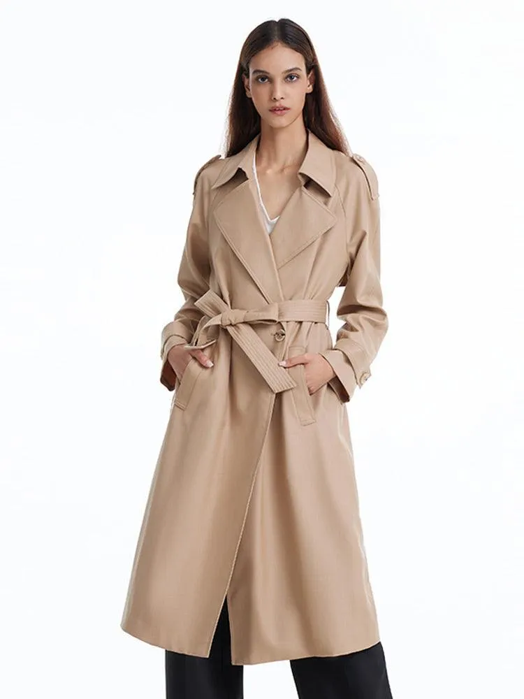 Worsted Wool Trench Double-Breasted Coat