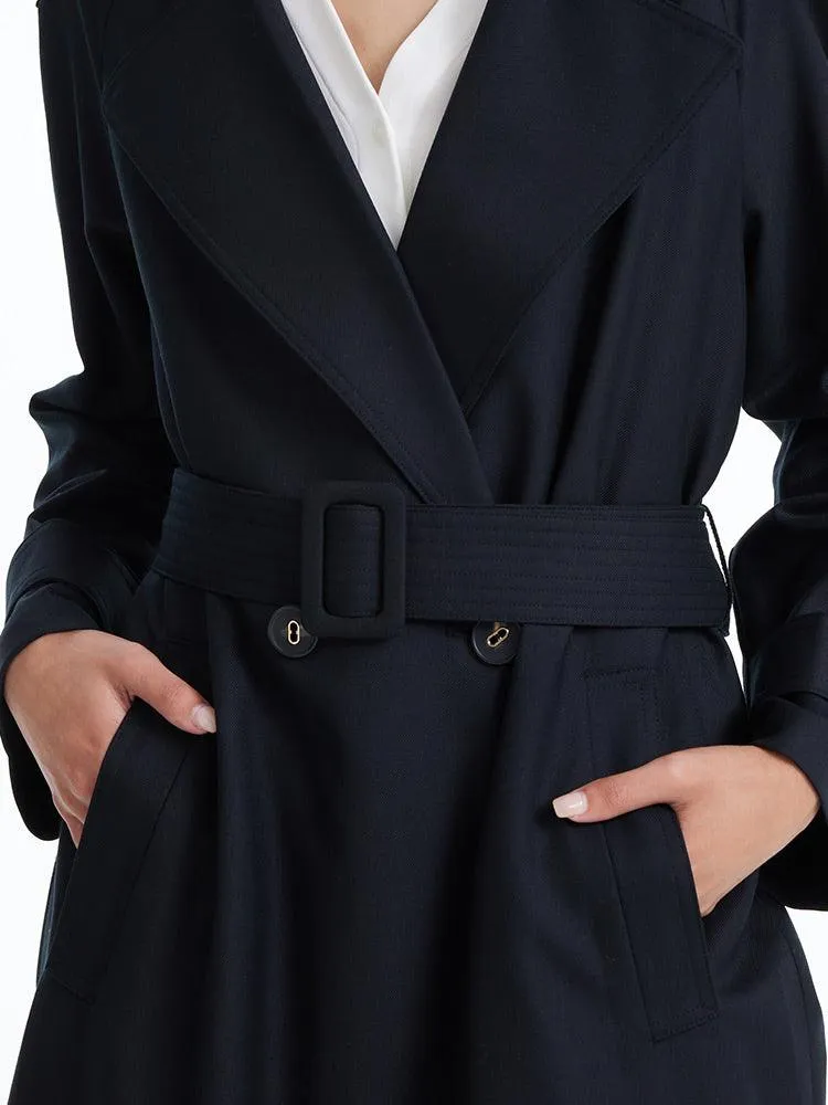 Worsted Wool Trench Double-Breasted Coat