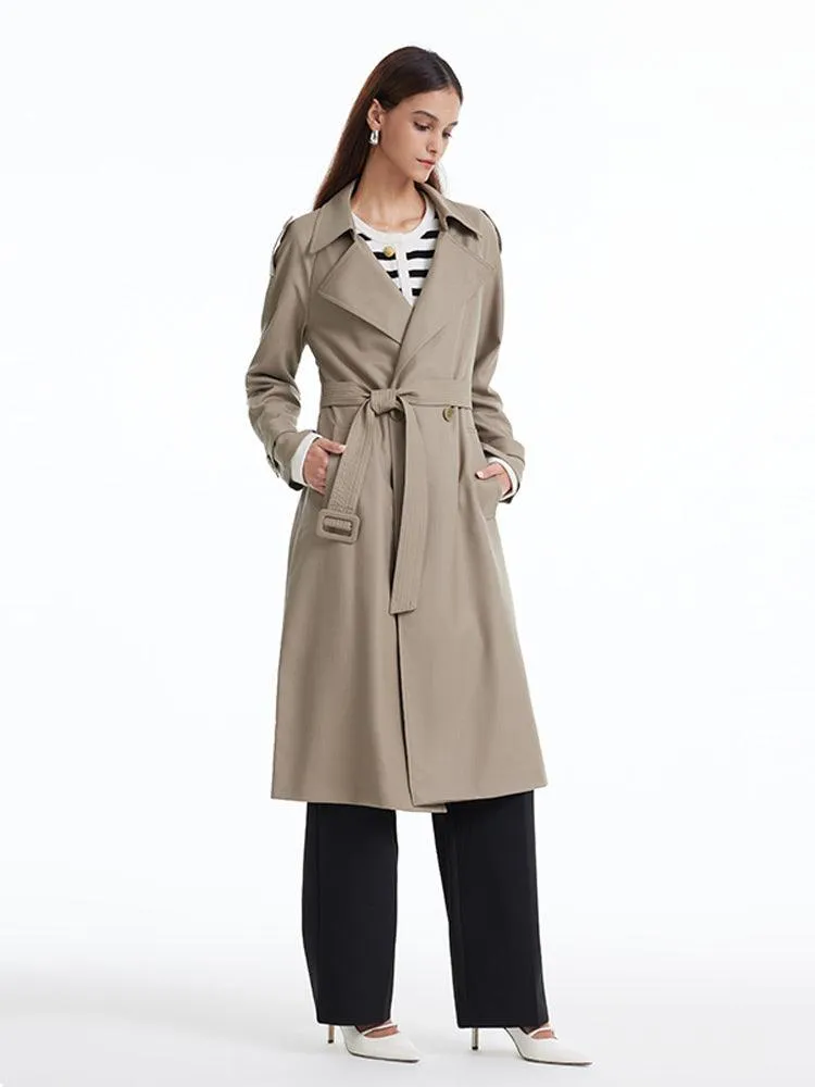 Worsted Wool Trench Double-Breasted Coat