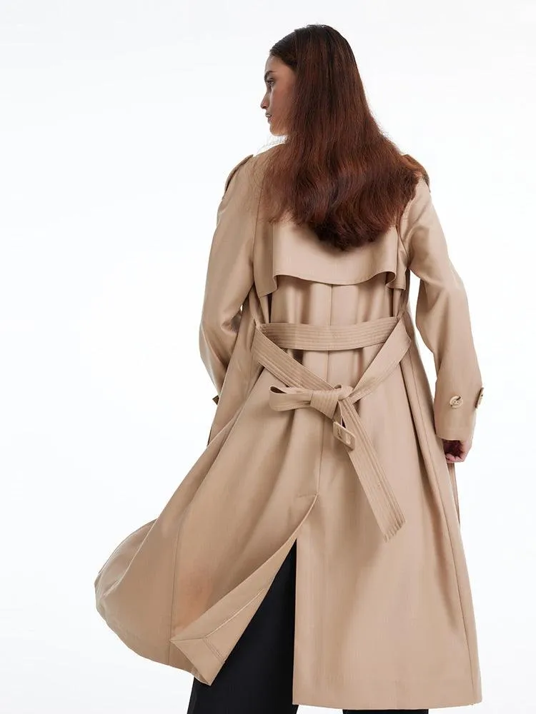 Worsted Wool Trench Double-Breasted Coat