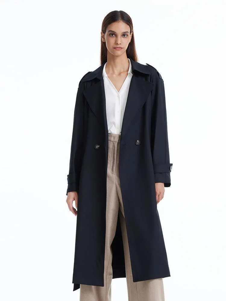 Worsted Wool Trench Double-Breasted Coat