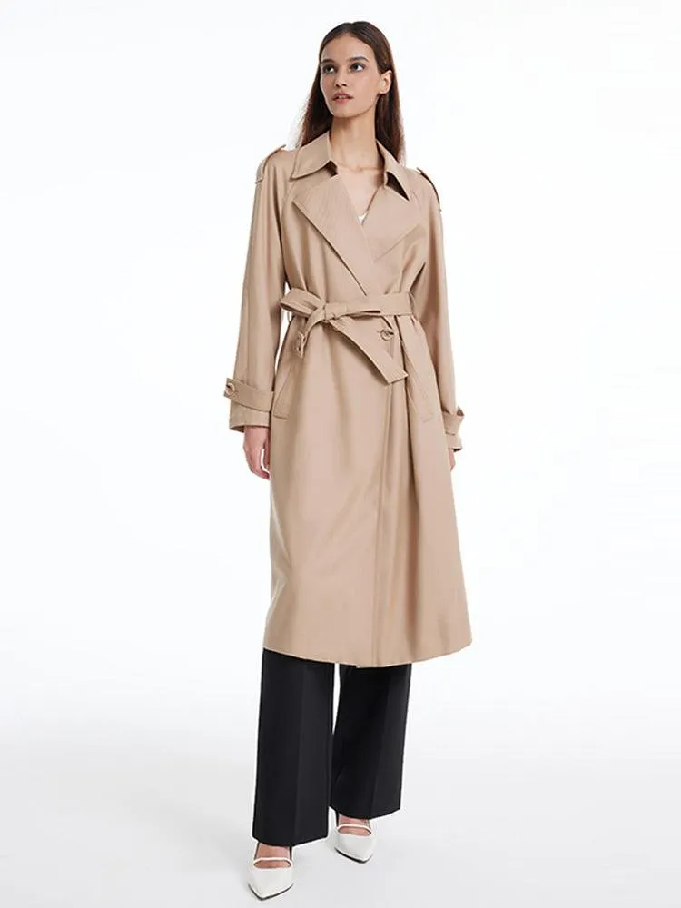 Worsted Wool Trench Double-Breasted Coat