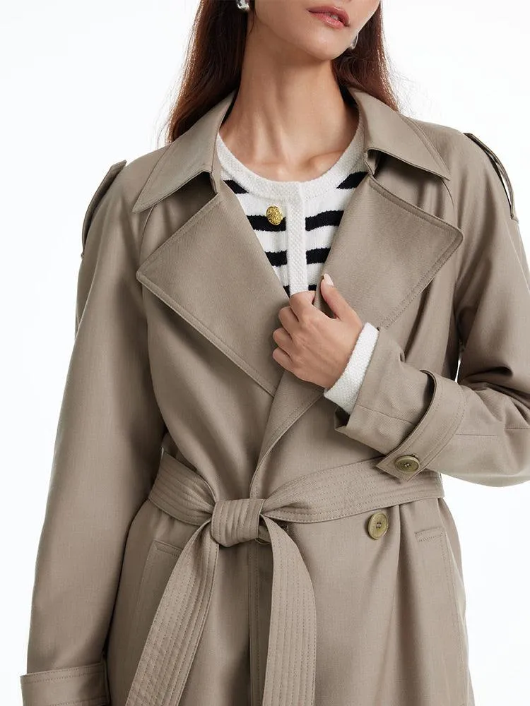 Worsted Wool Trench Double-Breasted Coat