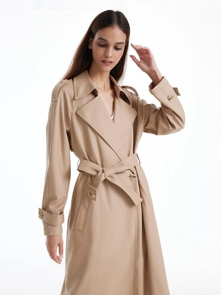 Worsted Wool Trench Double-Breasted Coat