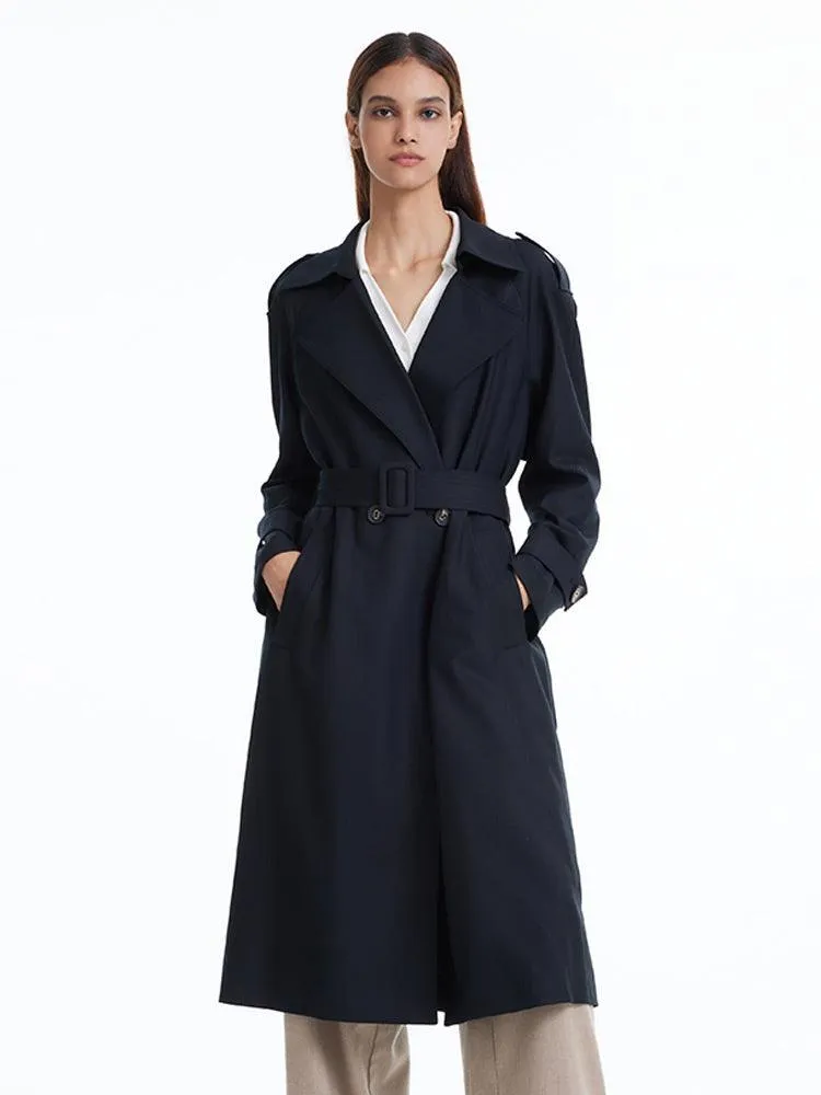 Worsted Wool Trench Double-Breasted Coat