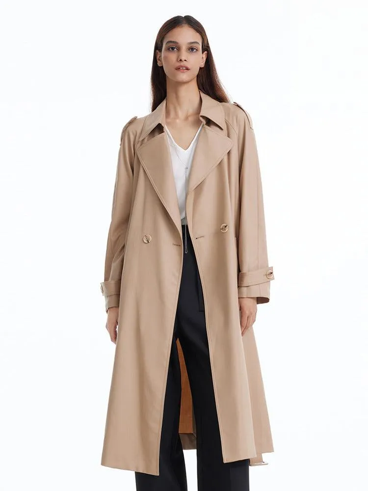 Worsted Wool Trench Double-Breasted Coat