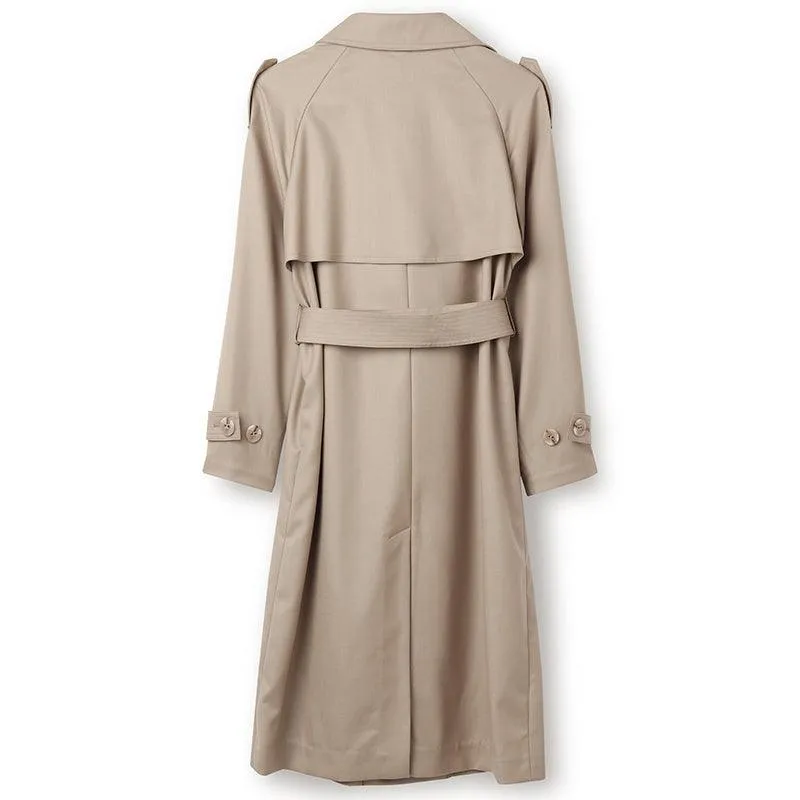 Worsted Wool Trench Double-Breasted Coat