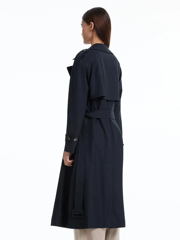 Worsted Wool Trench Double-Breasted Coat