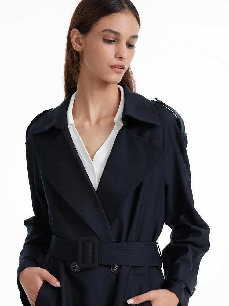 Worsted Wool Trench Double-Breasted Coat