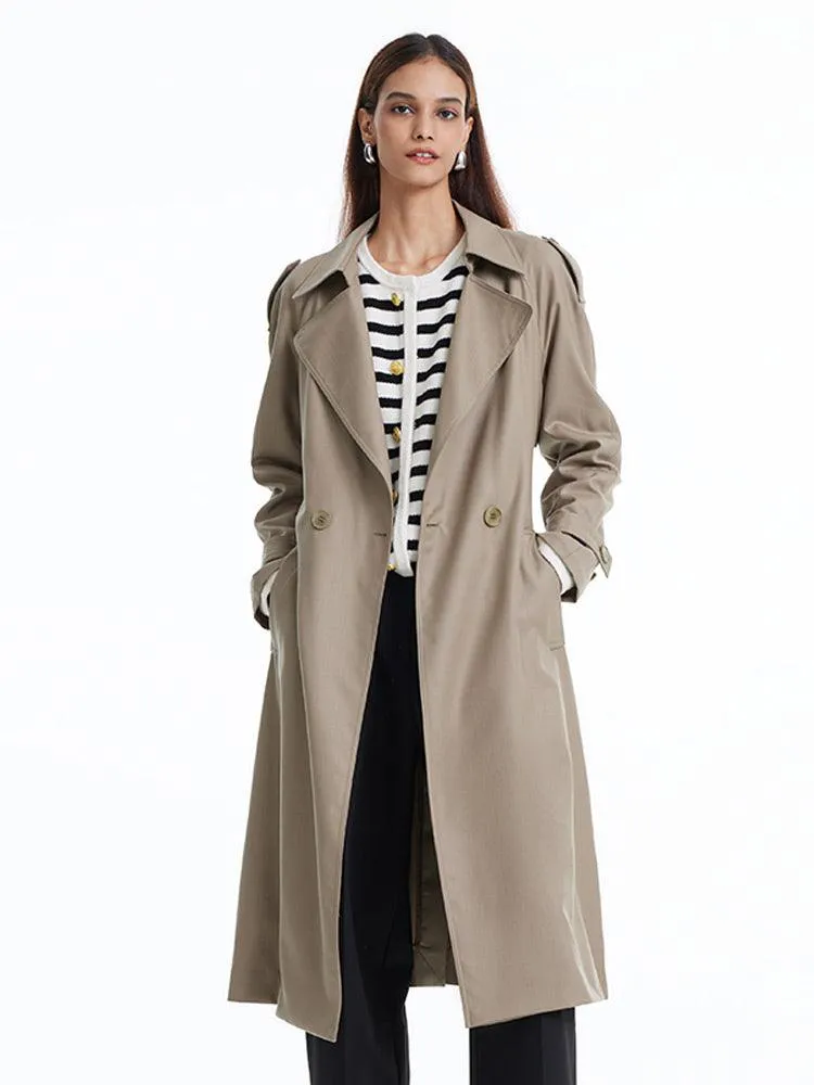 Worsted Wool Trench Double-Breasted Coat