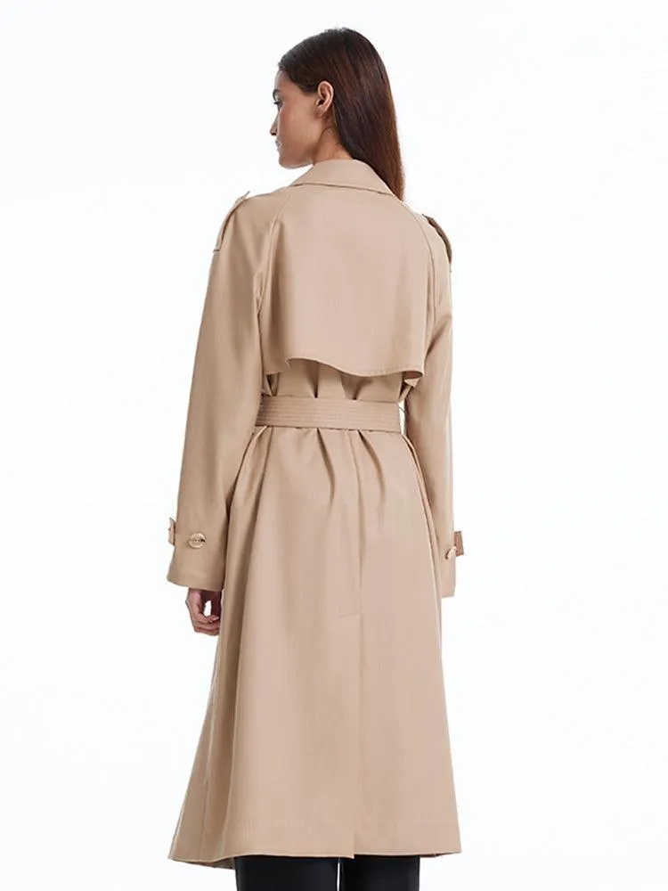 Worsted Wool Trench Double-Breasted Coat