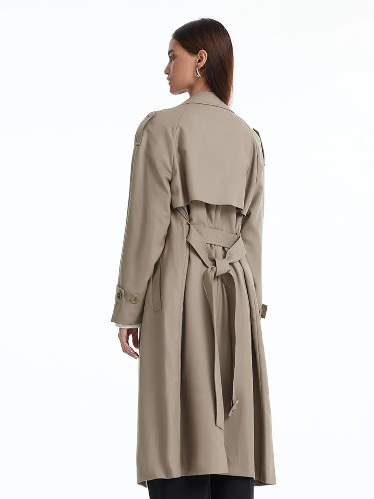 Worsted Wool Trench Double-Breasted Coat