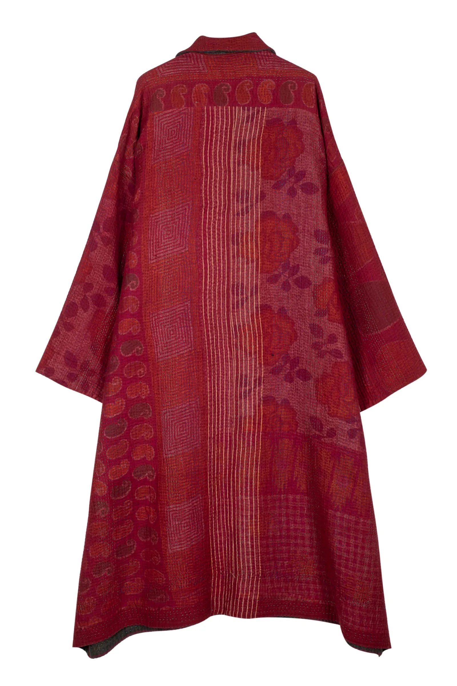 WOVEN VINTAGE COTTON KANTHA OVERSIZED COAT - fw4326-5002a -