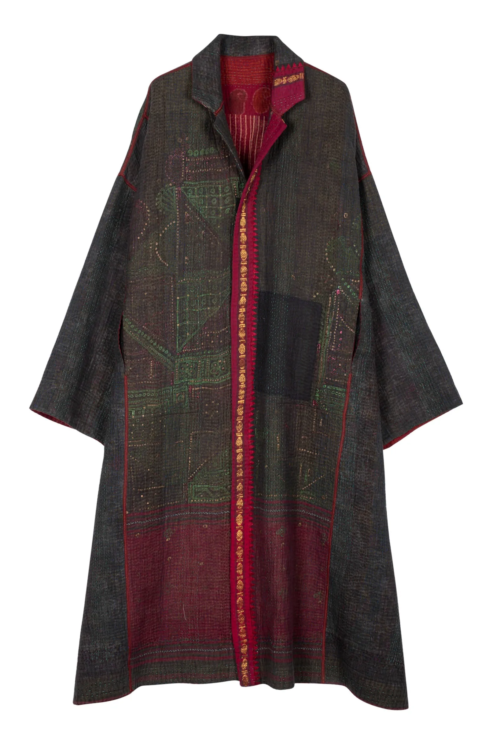 WOVEN VINTAGE COTTON KANTHA OVERSIZED COAT - fw4326-5002a -