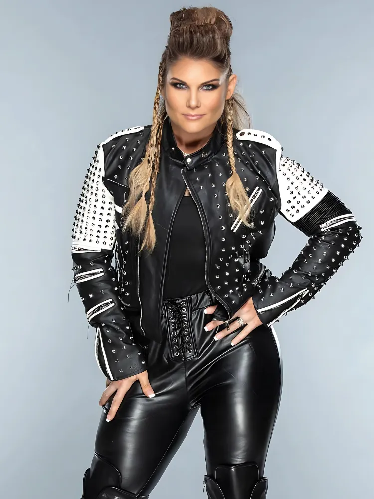 WWE Elizabeth Copeland Studded Black and White Jacket