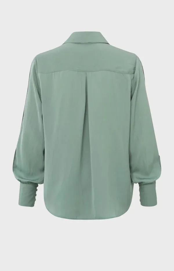 Yaya Blouse with Long Sleeves and Pleat Details Jade Green