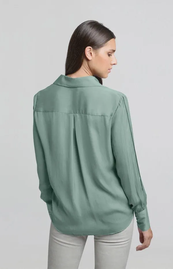 Yaya Blouse with Long Sleeves and Pleat Details Jade Green