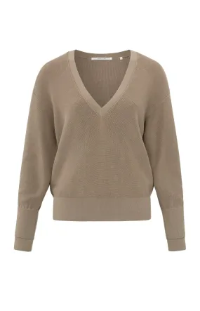 Yaya Sweater with V Neck Affogato Brown