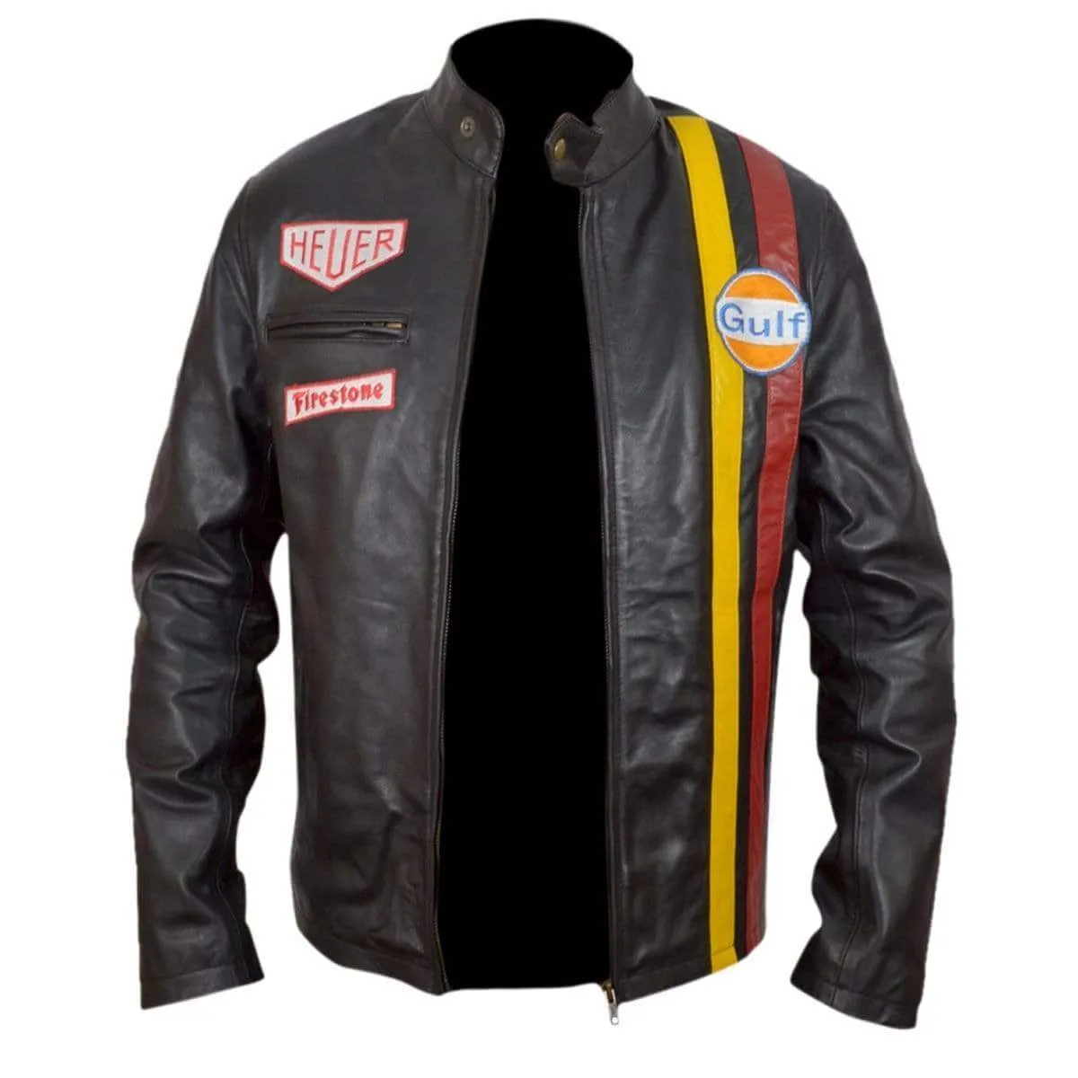 Yellow Red Steve McQueen grand Prix gulf leather Black jacket