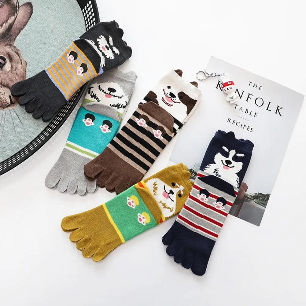 ZFSOCK Cute Dog Design 5 Finger Crew  Socks for Women, 5 Pairs