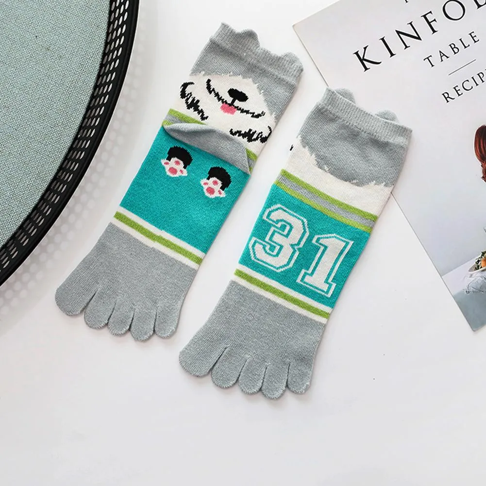 ZFSOCK Cute Dog Design 5 Finger Crew  Socks for Women, 5 Pairs